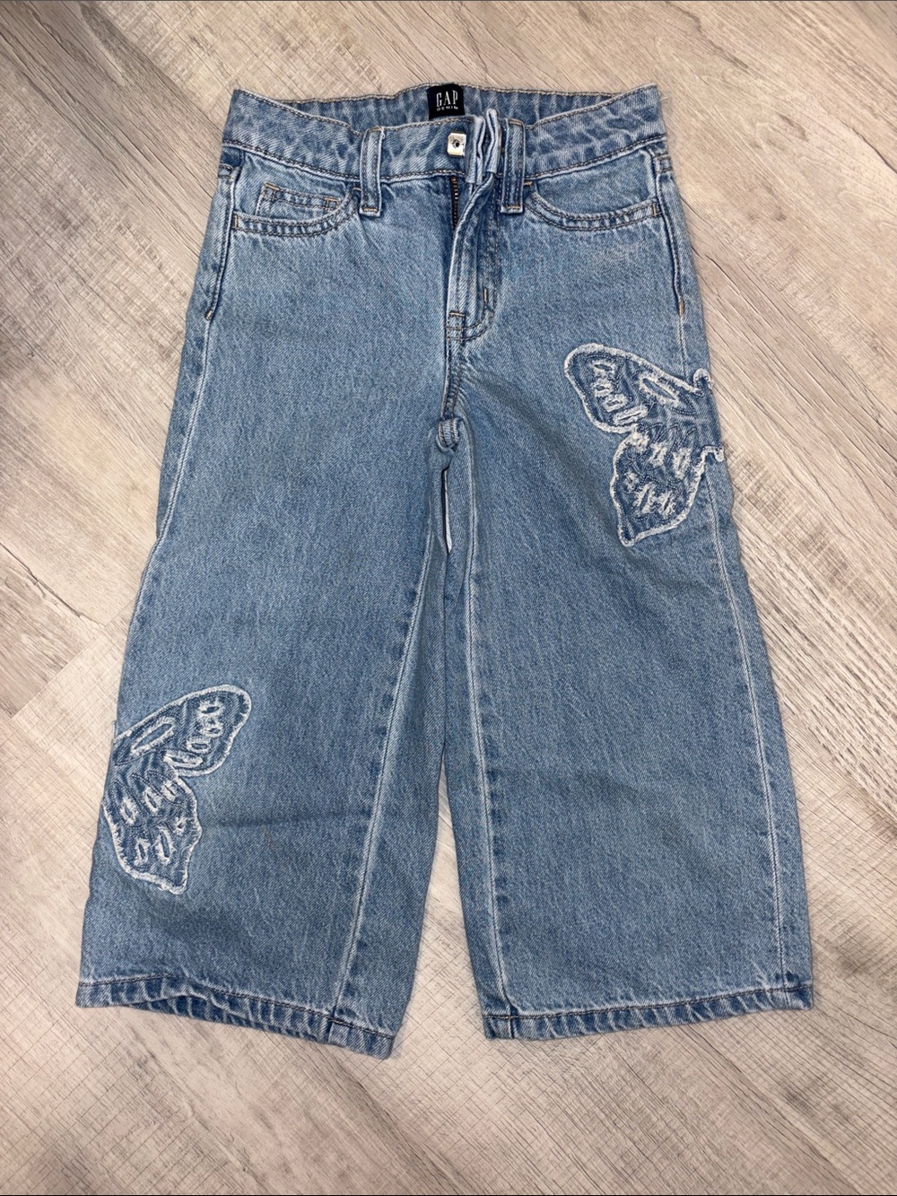 GAP Light Blue Wide-Leg Jeans with Butterfly Embroidery